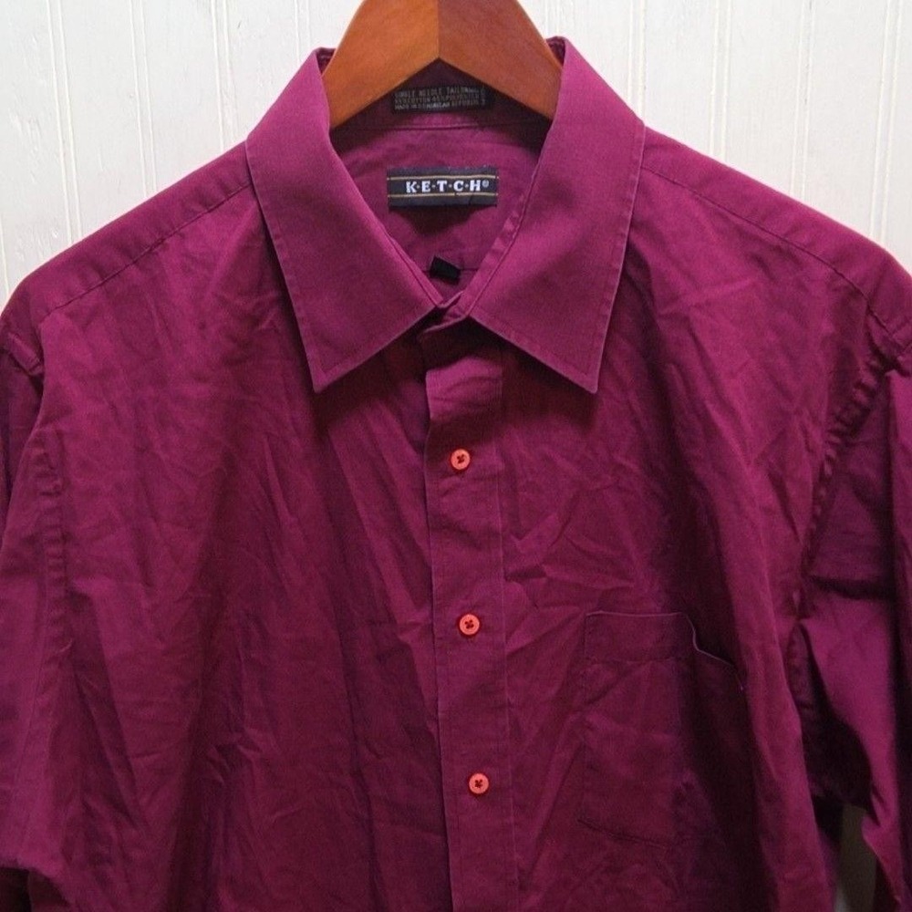 Ketch Dress Shirt Mens 17 34/35 Purple Solid Regular Fit Woven LS Business